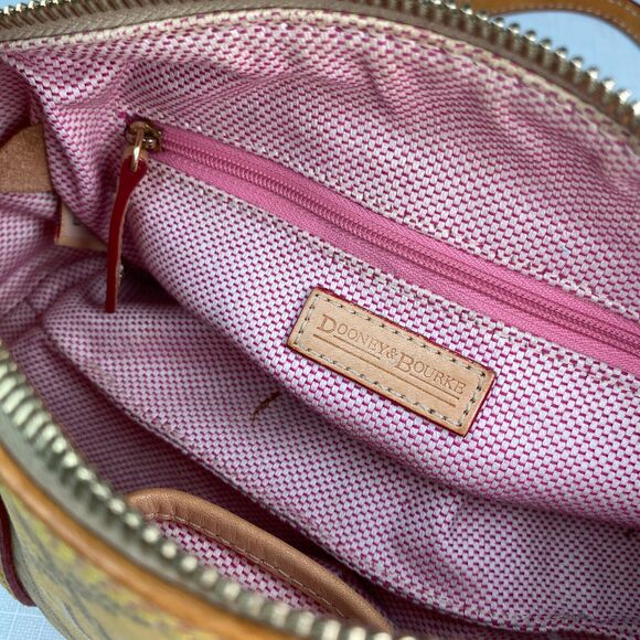 DOONEY & BOURKE YELLOW LOGO PRINT Leather Shoulder BAG! Tassel Small Pink Purse - Picture 13 of 14